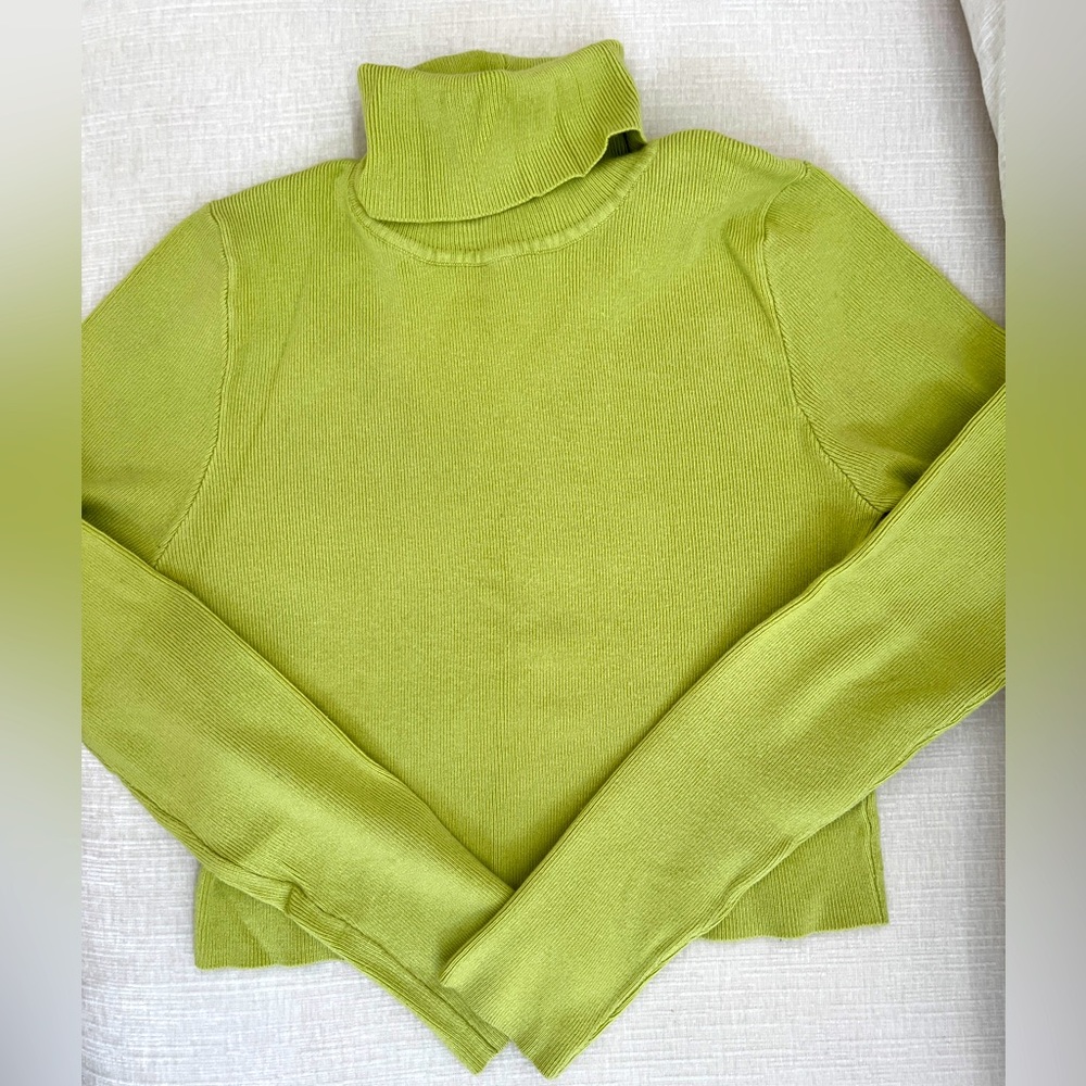 Cropped green turtleneck sweater